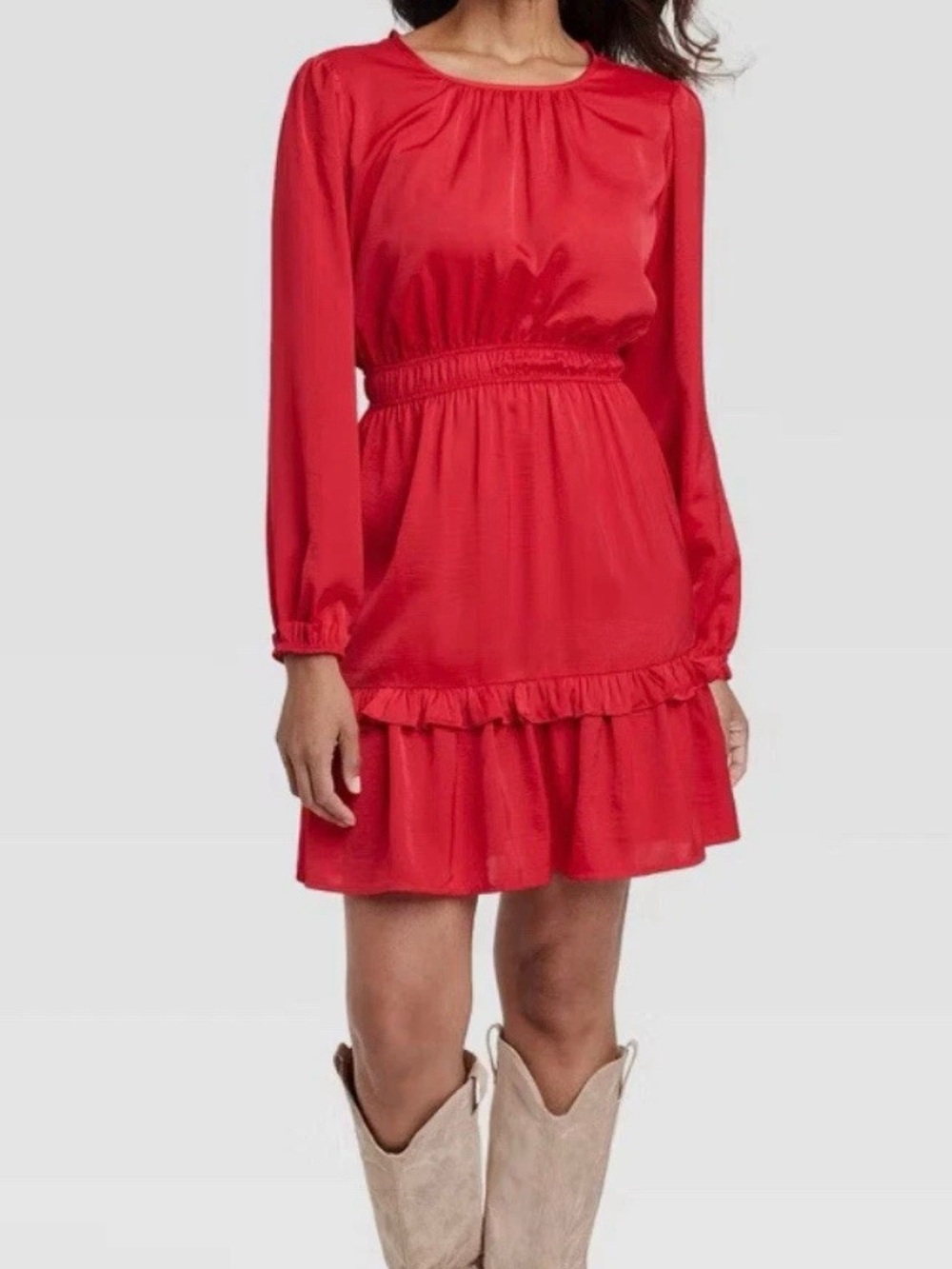 Knox Rose Ladies Red Long Sleeve Ruffled Mini Dress Size XS Holiday